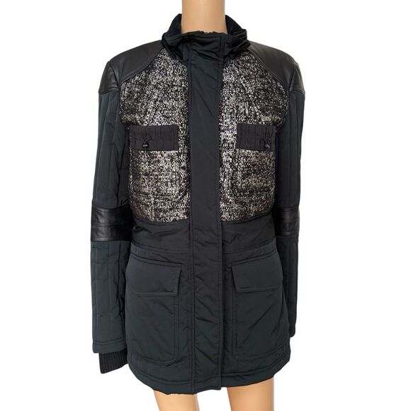 RARE Alexander Wang Runway Hybrid Tweed Ski Jacket leather detail size L No hood - Picture 3 of 11